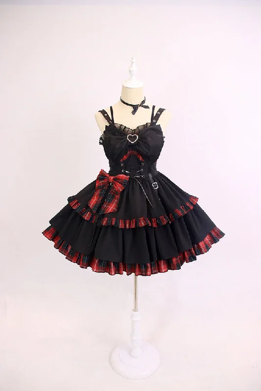 Stock Up and Save sophisticated dressAlice Girl~Black Lolita Dress~Little Spicy Plaid JSK Dress