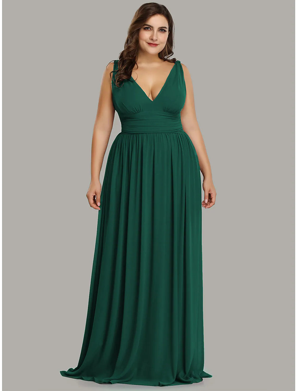 Special Promotion A-Line Plus Size Wedding Formal Evening Dress V Neck V Back Sleeveless Floor Length Chiffon with Pleats