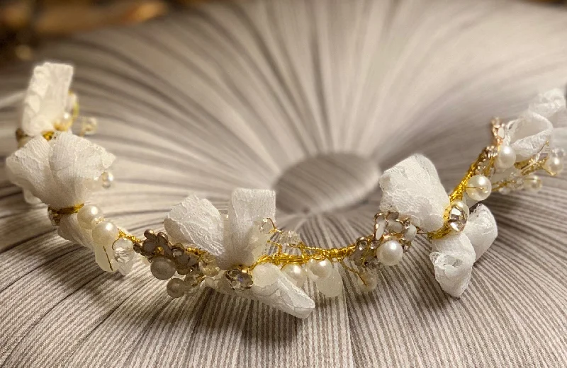 Year-End Clearance denim dressGold and Ivory Lace Bow Hairband