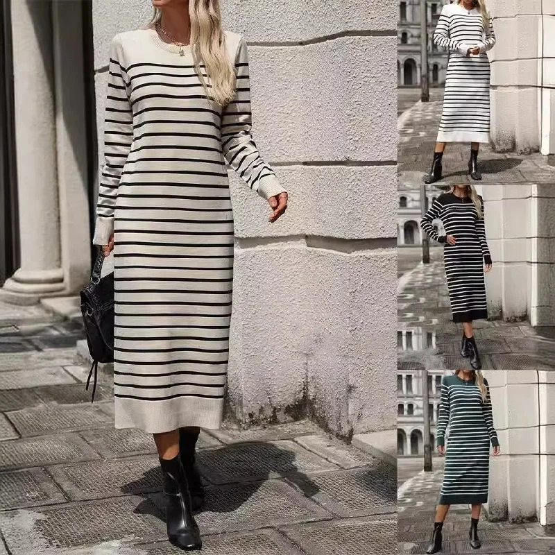 Deal Dash office dressWomen's Knitwear Striped Dress Fashion Dress