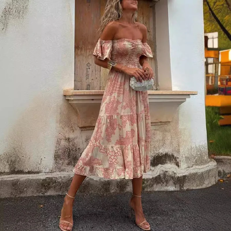 Savings Galore ashionable dressFashion Ruffles Off-shoulder Fashion Women Dress