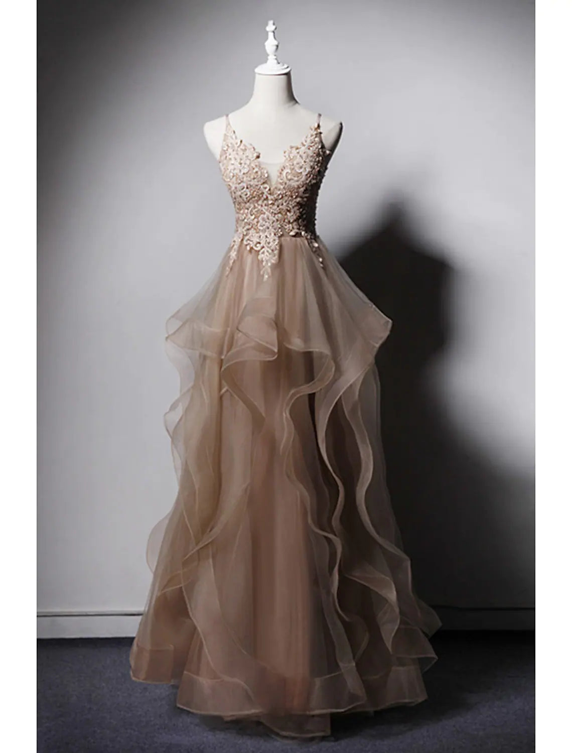 Super Bargain A-Line Prom Dresses Sexy Dress Formal Floor Length Sleeveless Strap Lace Ruffles