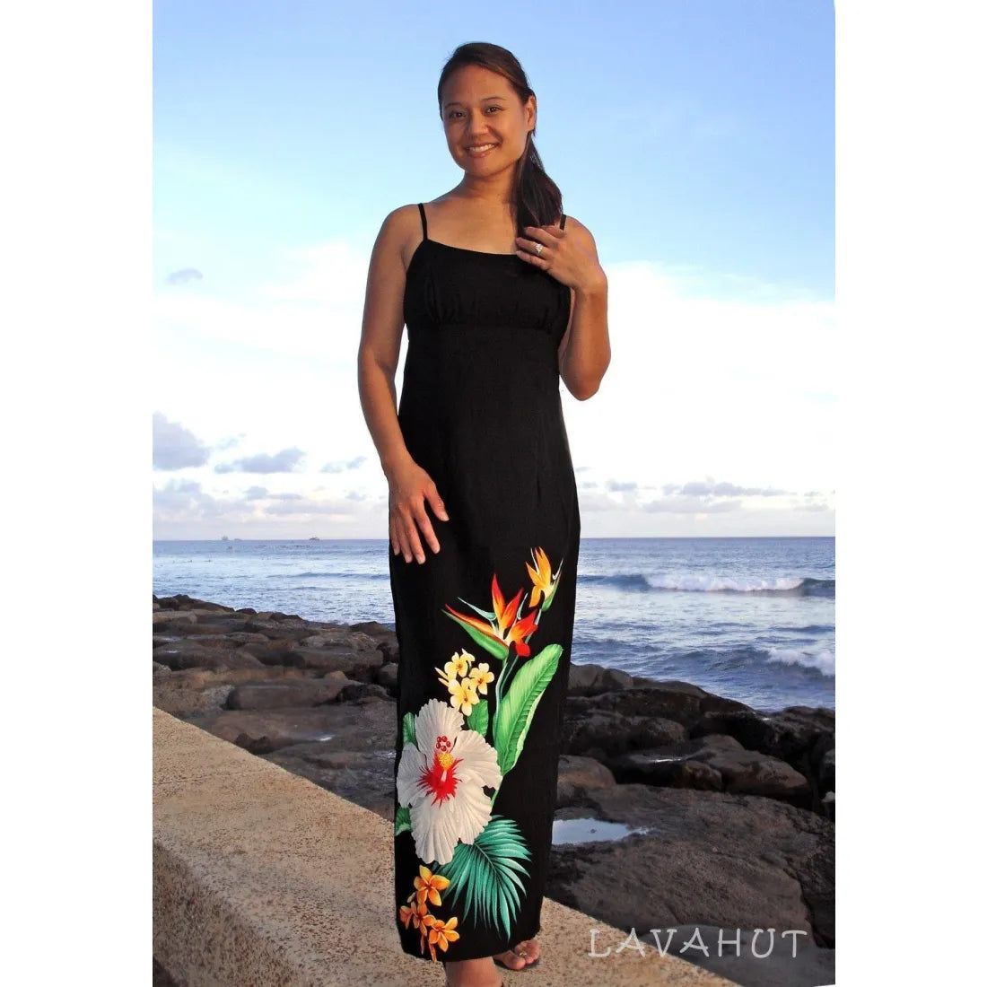 Bonus Savings Tropicana Long Hawaiian Dress with Skinny Straps
