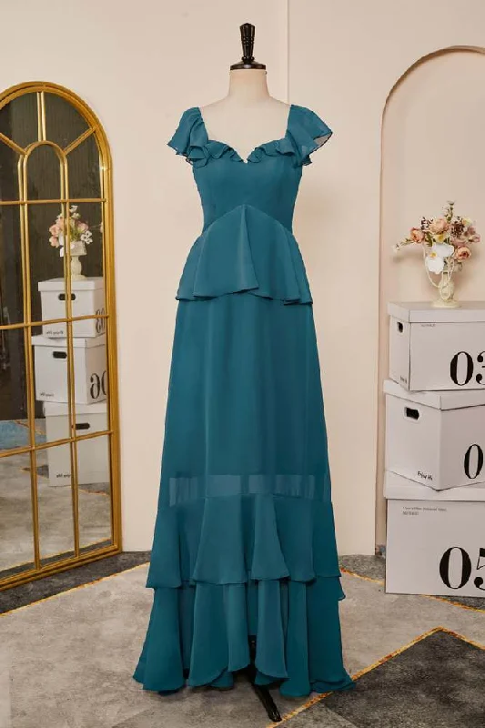 Steals and Deals stylish party dressTeal Flaunt Sleeves A-line Layers Long Bridesmaid Dress