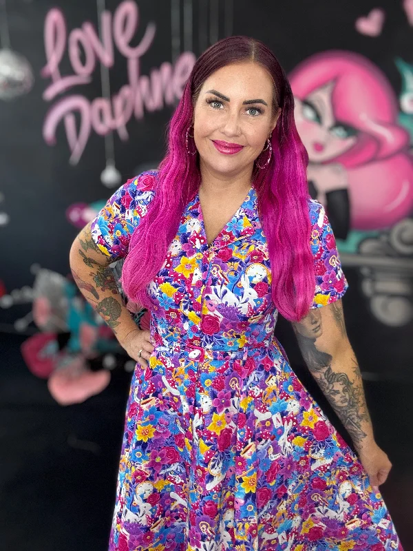Hurry In summer floral dressPeggy Swing Dress in Rosy Wonderland