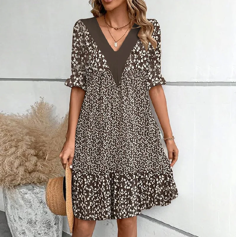 Super Deal off-shoulder dressFashion V-neck Loose Short Sleeve Dress
