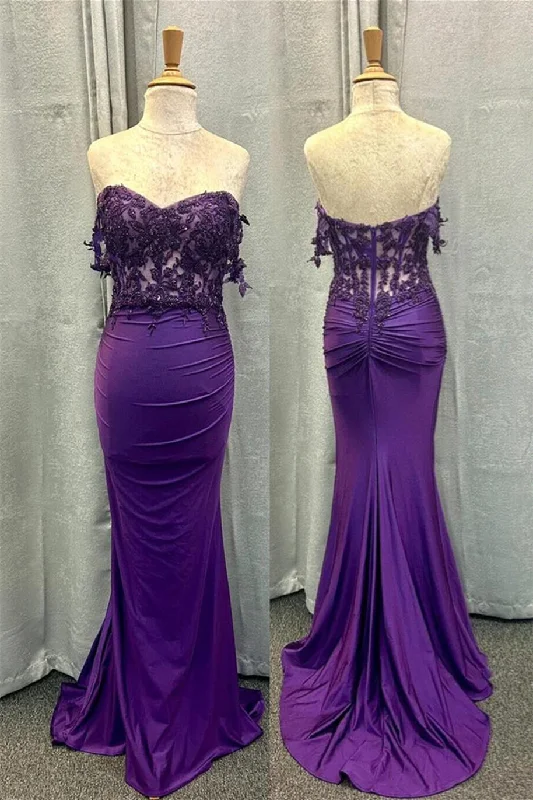 Price Buster wrap-around dressPurple Off-Shoulder Floral Mermaid Satin Long Prom Dress
