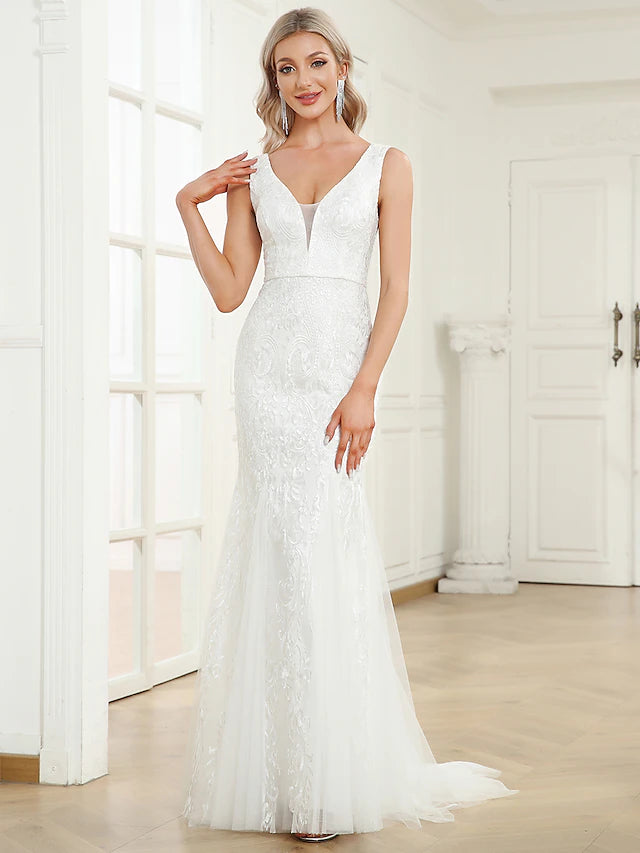 Buy More, Save More Wedding Dresses Sleeveless V Neck Lace With