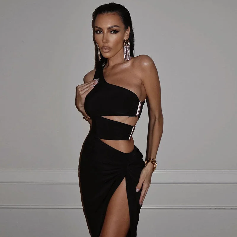 Markdown Madness ruched dressCarmen One Shoulder Hollow Out Midi Dress