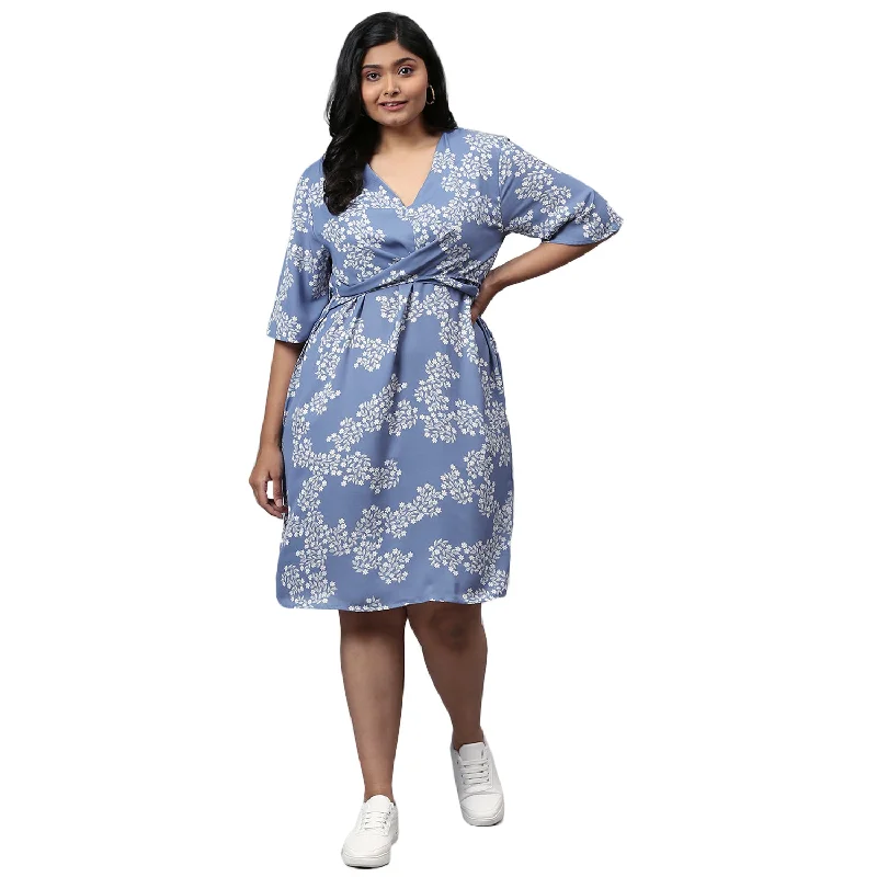 casual shift dressWomen Printed Knee-length Dress