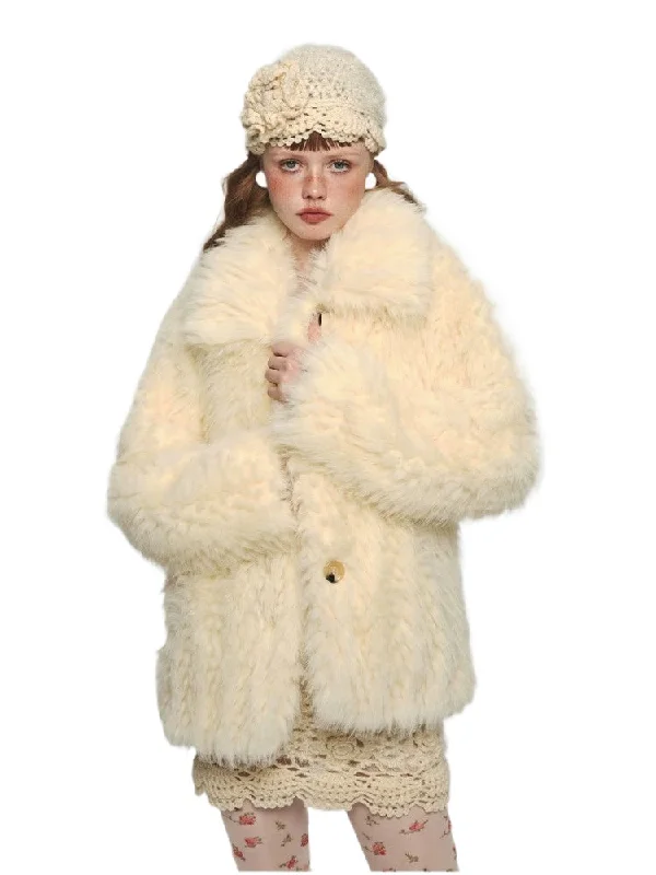 Deal Mania relaxed fit coatPlush Fleece Collar Faux Fur Loose Jacket