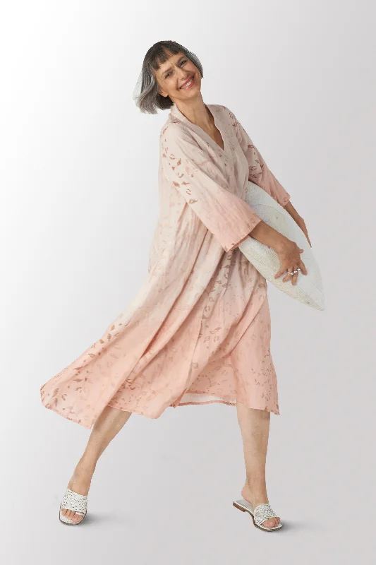 Low Prices LOUNGE WEAR THROW KANTHA V-NECK FLARE SLEEVE DRESS - lw2445-pik -