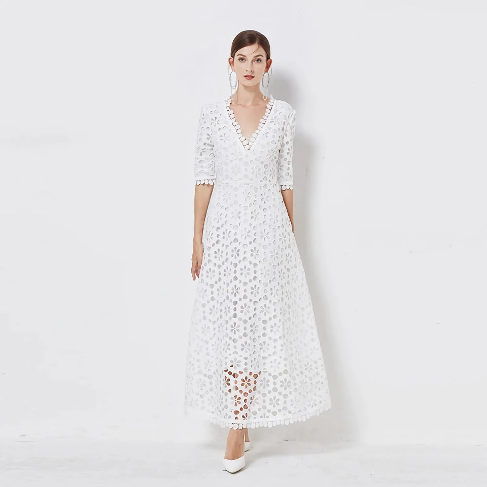Stock Clearance midi dressElegant V-Neck Lace Maxi Dress