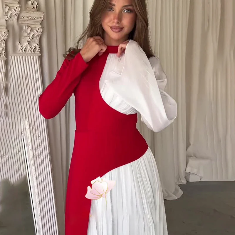 Amazing Deals comfy maxi dressRound Neck Temperament Pure Color Long Sleeve Slim-fit Assorted Colors French Dress