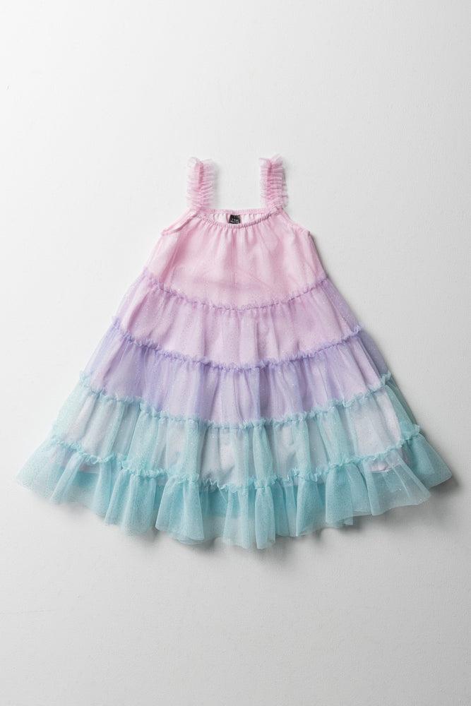 sleeveless dressRainbow Tiered Shimmer Mesh Dress Multi