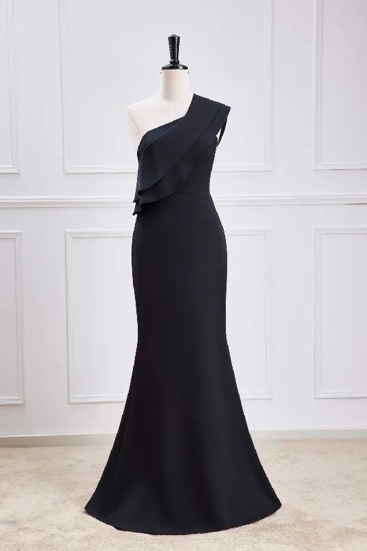 Special Buy modern dressBlack Ruffled One Shoulder Mermaid Long Bridesmaid Dress