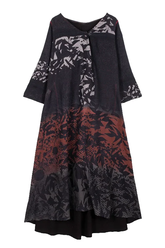 Lowest Prices MONOTONE TWILIGHT PRINT KANTHA V-NECK MAXI WITH SLEEVES - tp2441-red -