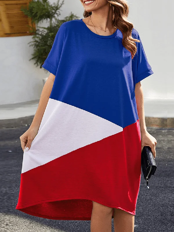 New Deals pleated maxi dressShort Sleeve O-Neck Loose High Low Hem Casual Dress