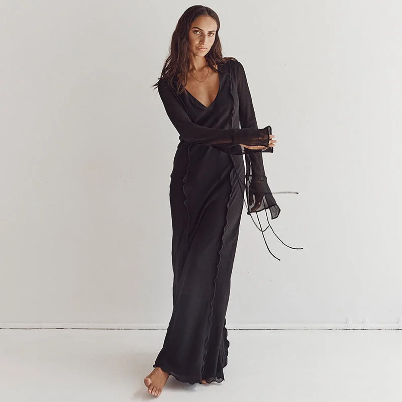 sleek dressCamille Solid Sheer Beach Maxi Dress