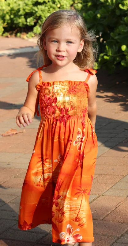 Quick Sale 109R - Girls Elastic Tube Top Dress Moonlight Scenic Orange