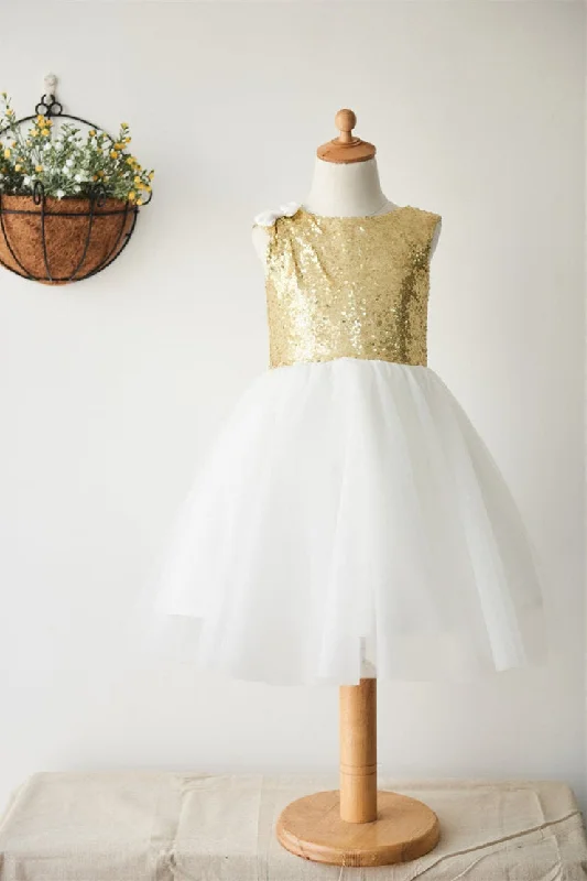 Mega Sale layered dressA-Line Gold Sequins  Flower Girl Dress