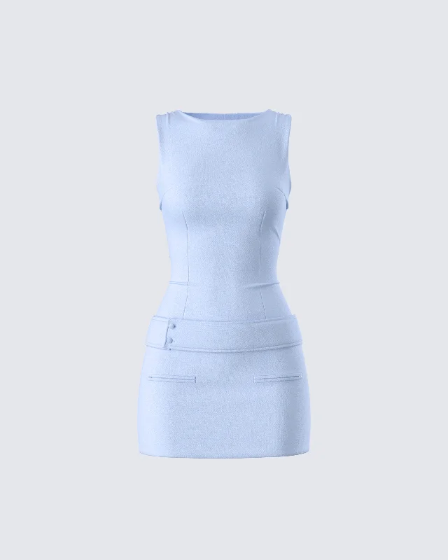 casual shift dressMatiyah Light Blue Belted Micro Mini Dress