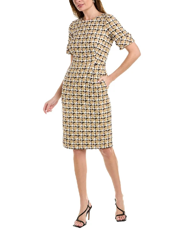 ruffle dressOscar de la Renta Tweed Silk-Lined Wool-Blend Sheath Dress