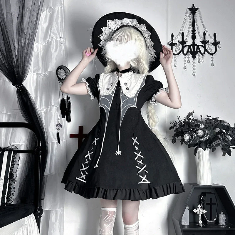 Limited Availability vintage-inspired dressZhiJinYuan~Spider Witch~Gothic Lolita Dark-theme Cobweb Unique OP