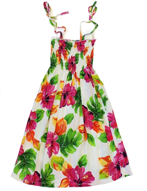 Lowest Price 109R - Girls Hawaiian Dress Hibiscus Watercolors White