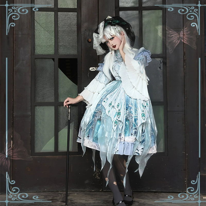 Deal of the Day floral dress(BFM)YingLuoFu~Cthulhu Mythos~Halloween Elegant Blue Lolita OP Dress