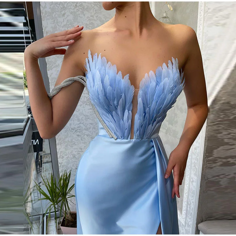 flowy dressTeresa Off Shoulder Feather Large Hem Slit Maxi Dress