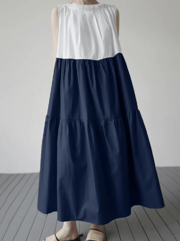 Clearance Event shift dressSleeveless Contrast Color Leisure Maxi Dress