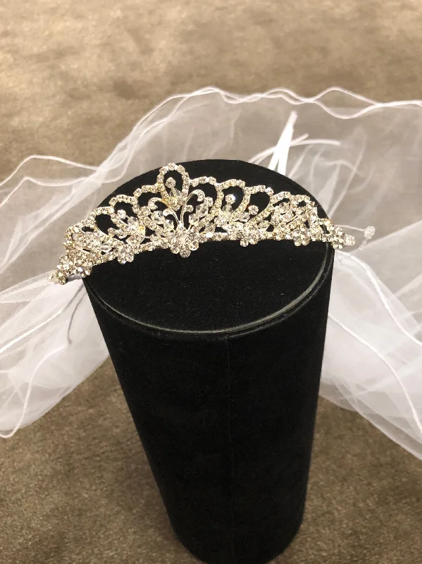 satin dressCrystal Tiara Veil