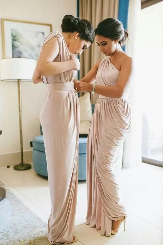 Bonus Savings elegant evening dressElegant One Shoulder Blush Long Bridesmaid Dress
