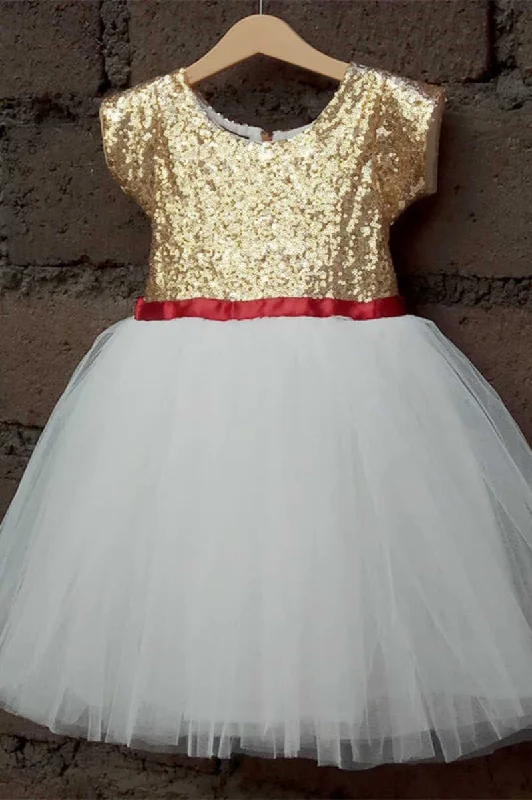 Today Only vintage dressGold & White Sequins Tie Back Flower Girl Dress