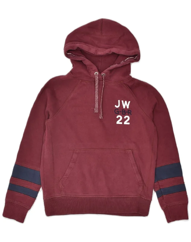 fitted hoodieJACK WILLS Womens Graphic Hoodie Jumper UK 8 Small Burgundy Cotton