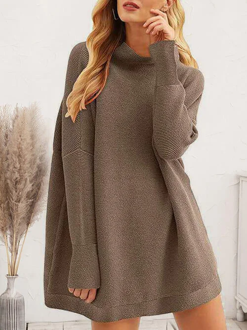 Quick Sale lace-up dressRound Neck Long Sleeve Sweater Dress