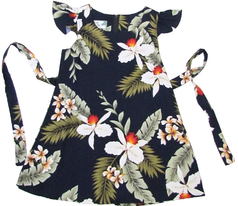 Midnight Madness 105R - Girls Hawaiian Dress Hawaiian Orchid in Navy