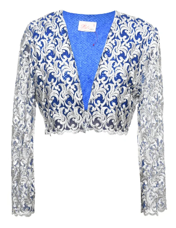 casual utility jacketBlue & Silver Lace Evening Jacket - M