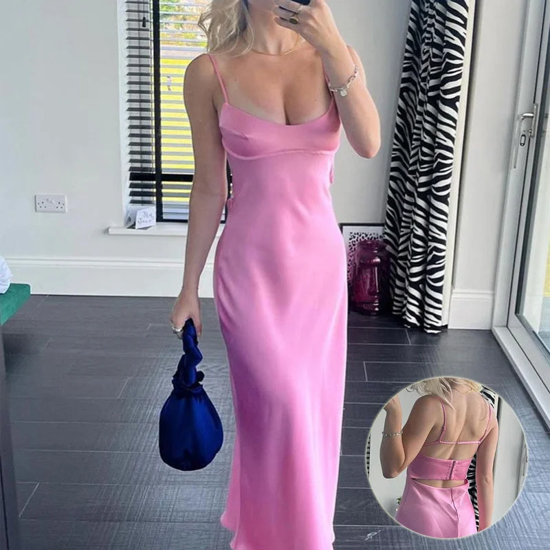 midi dressWomen Camis Satin Long Dress Elegant Sleeveless Slip Holiday Party Dresses Sexy Casual Backless Summer Dress