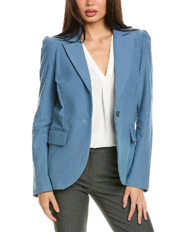 modern coatBadgley Mischka Denim Puff Sleeve Blazer