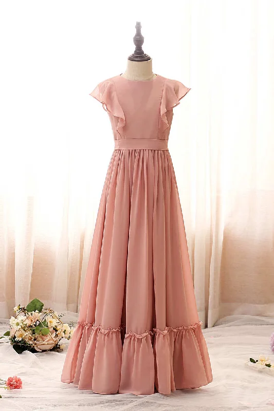 YEAR-End Clearance textured dressBlush Pink Crew Neck Cap Sleeve Ruffled Flower Girl Dress
