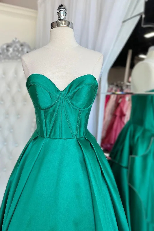 Season Finale Sale long-sleeve floral dressSweetheart Green Satin A-line Long Formal Gown