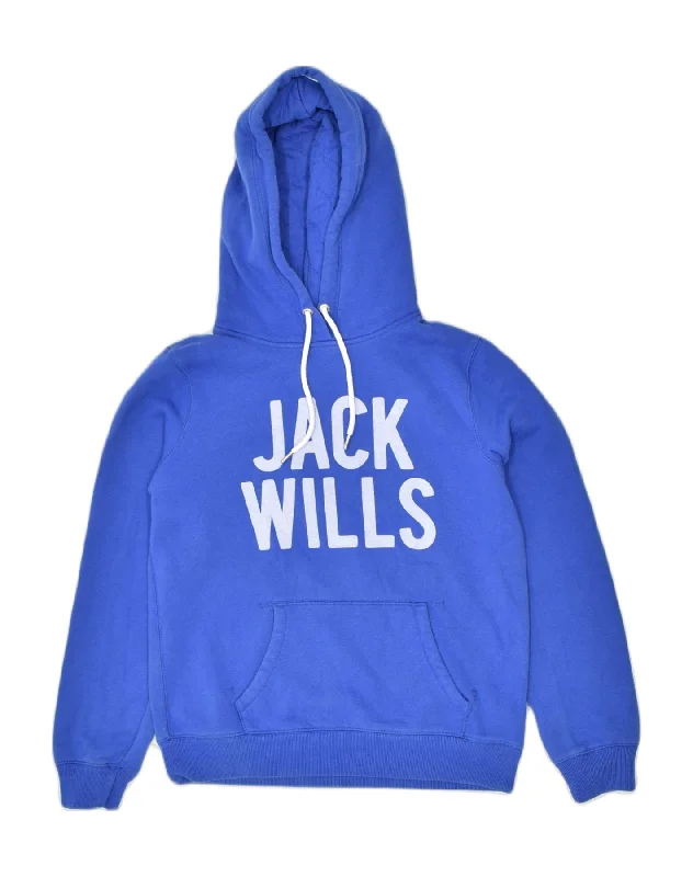 graphic hooded sweatshirtJACK WILLS Womens Graphic Hoodie Jumper UK 12 Medium Blue Cotton