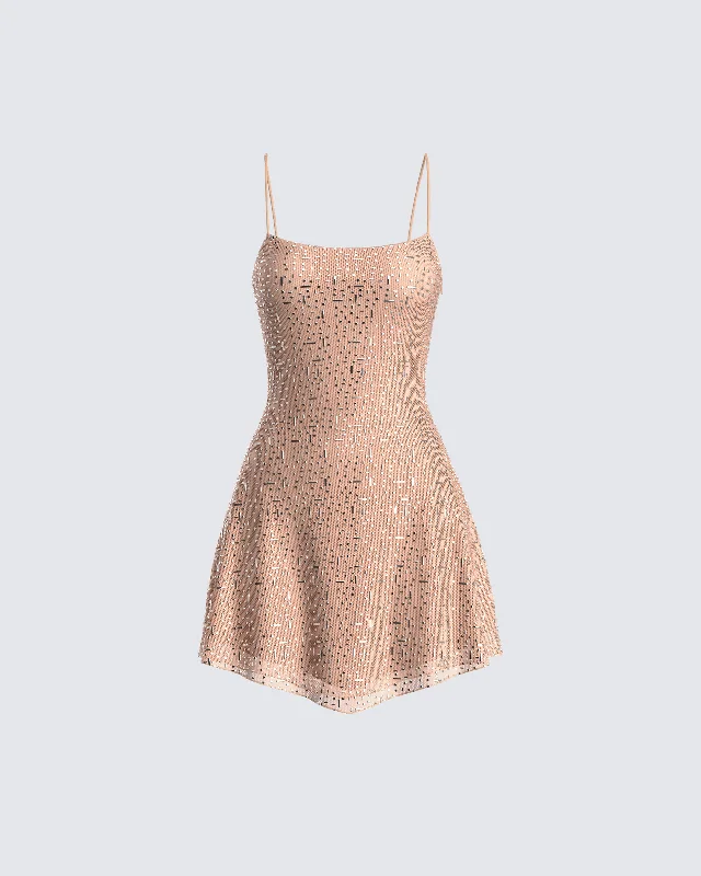 Price Cut fitted bodycon dressDaphne Nude Rhinestone Mini Dress