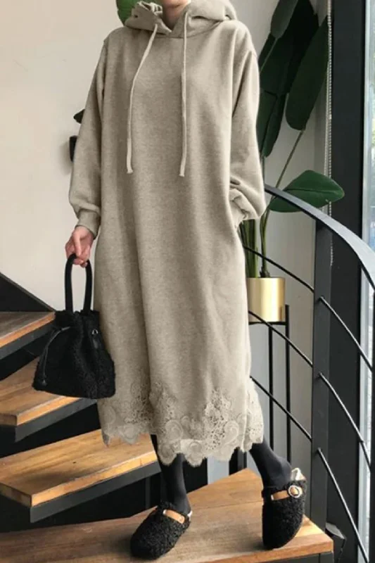 wrap dressLace Hem Hoodie Dress