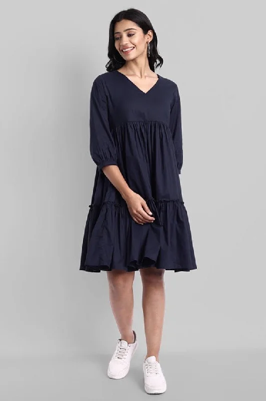 Blowout Deals Blue Mul Cotton Graduated V-Neck Dress