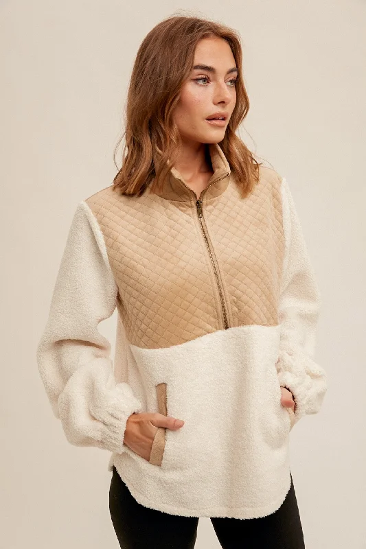 workout style hoodieQuilted Sherpa Pullover