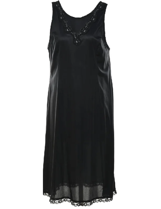 Year-End Sale casual coatClassic Black Lace Trim Slip Dress - L