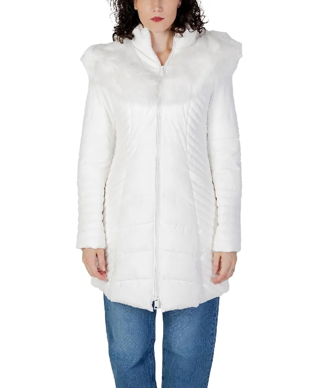 cold weather jacketGuess  Women's Hooded Puffer Jacket White